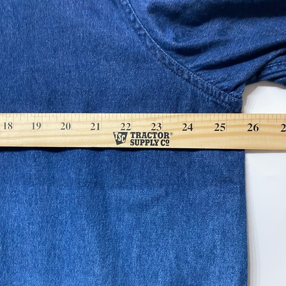 Blouse Plus Size 22-24 Blue Gradient Cotton Short Sleeve Button Collar Pocket - Picture 6 of 8